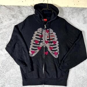 Versailles Hoodie Womens Medium Black Beaded Full Zip Fleece Lined Long Sleeve